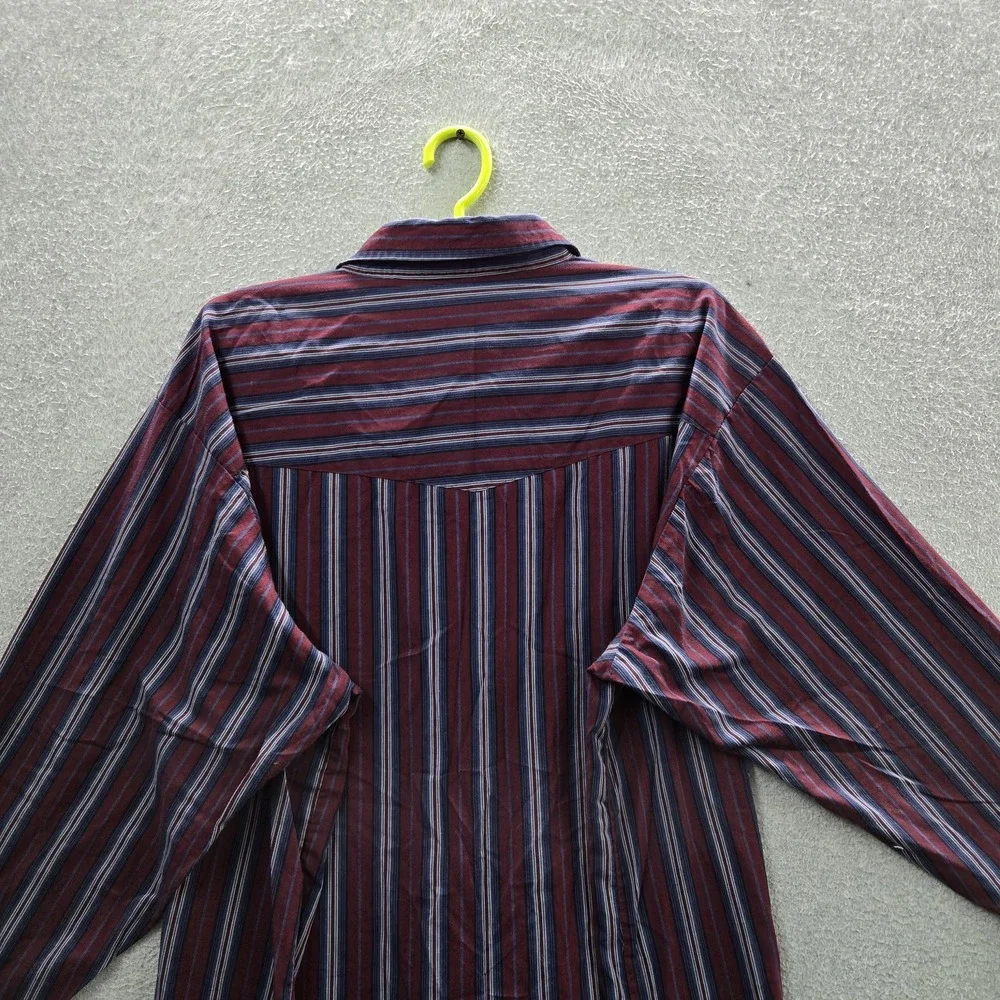 Plains Western Wear Men Button Up Shirt 2X BIG MAN Burgundy Striped Pearl Snap